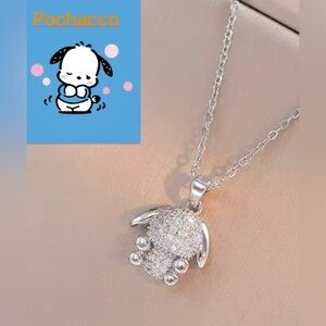 18K White Gold 3D Pochacco Pave Diamond Pendant Necklace Sanrio Hello Kitty